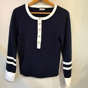 Faherty Women's Navy and White Sweater Size Large Beach Coastal Nautical
